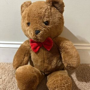 Vintage 1986 Fun Farm Dakin Golden Brown Teddy Bear 21” Plush Red BowTie HoneyJo